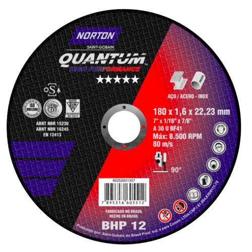 Disco corte (180 x 1,6 x 22,2mm) Quantum BHP12 NORTON
